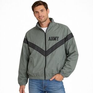 Men's Army Green Jacket with Black Accents